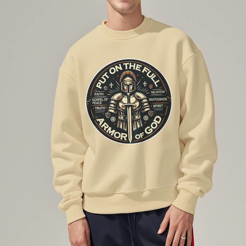 christiandiscipleshop Modern Style Put On The Full Armor of God Fleece Lined Polyester Sweatshirt