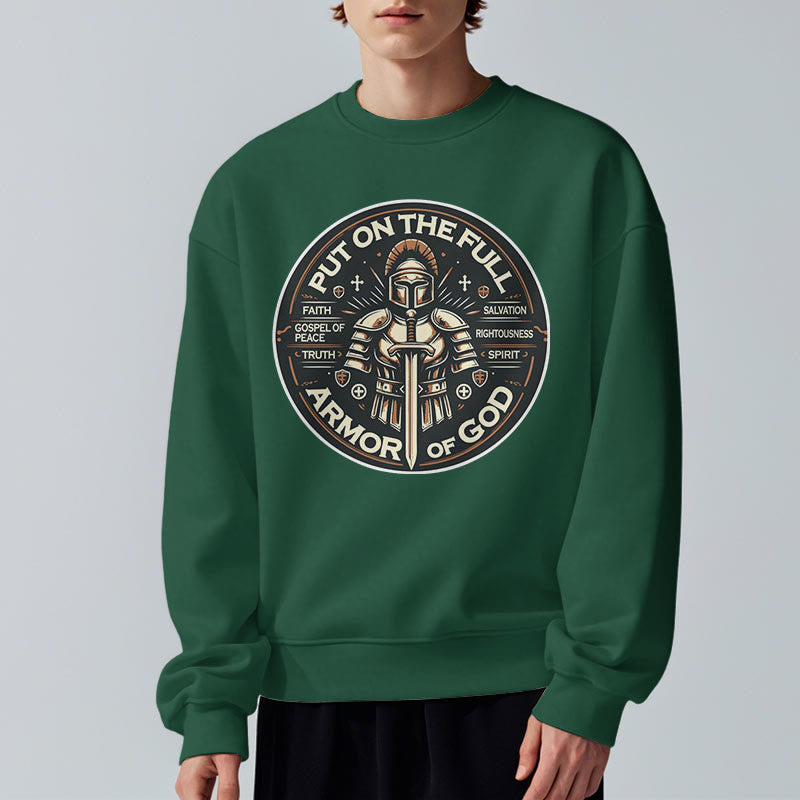 christiandiscipleshop Modern Style Put On The Full Armor of God Fleece Lined Polyester Sweatshirt