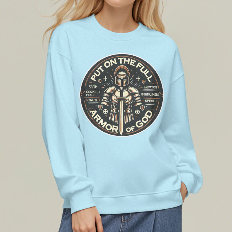 christiandiscipleshop Modern Style Put On The Full Armor of God Fleece Lined Polyester Sweatshirt