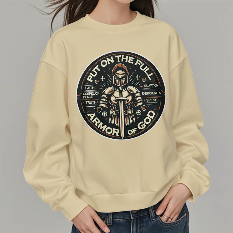 christiandiscipleshop Modern Style Put On The Full Armor of God Fleece Lined Polyester Sweatshirt