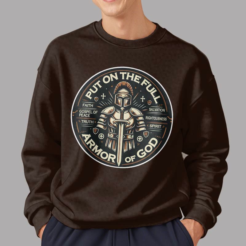 christiandiscipleshop Modern Style Put On The Full Armor of God Fleece Lined Polyester Sweatshirt