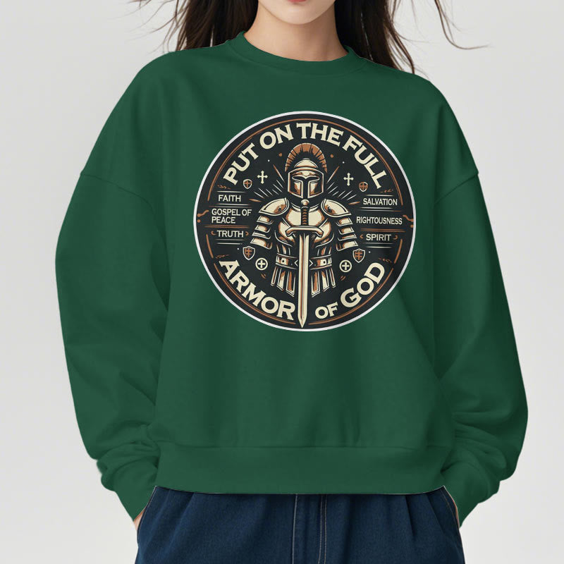 christiandiscipleshop Modern Style Put On The Full Armor of God Fleece Lined Polyester Sweatshirt