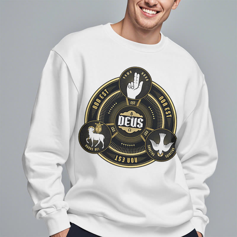 Christiandiscipleshop Classic Style Holy Trinity Deus Emblem Fleece Lined Polyester Sweatshirt