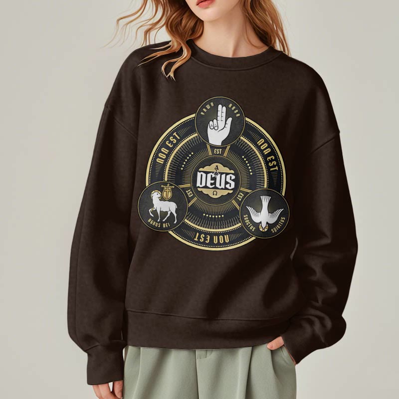Christiandiscipleshop Classic Style Holy Trinity Deus Emblem Fleece Lined Polyester Sweatshirt