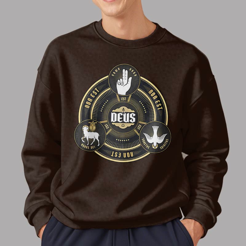 Christiandiscipleshop Classic Style Holy Trinity Deus Emblem Fleece Lined Polyester Sweatshirt