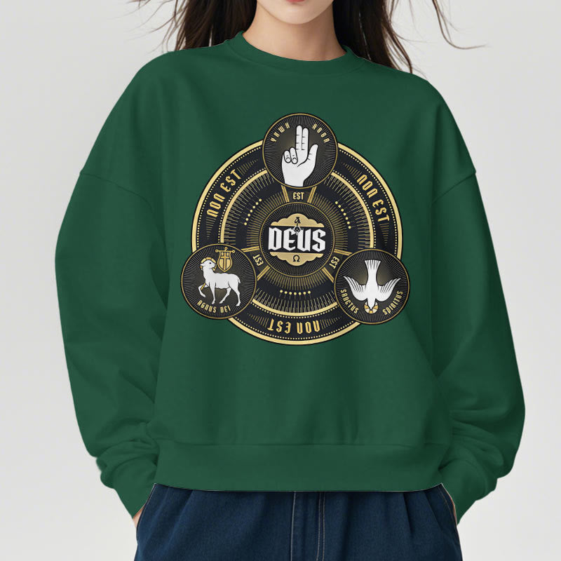 Christiandiscipleshop Classic Style Holy Trinity Deus Emblem Fleece Lined Polyester Sweatshirt