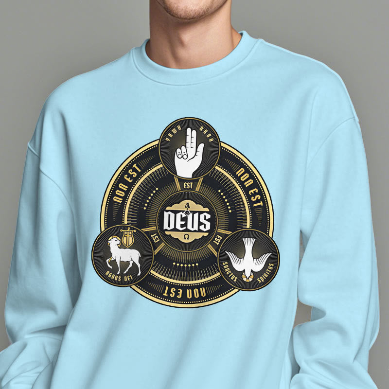Christiandiscipleshop Classic Style Holy Trinity Deus Emblem Fleece Lined Polyester Sweatshirt