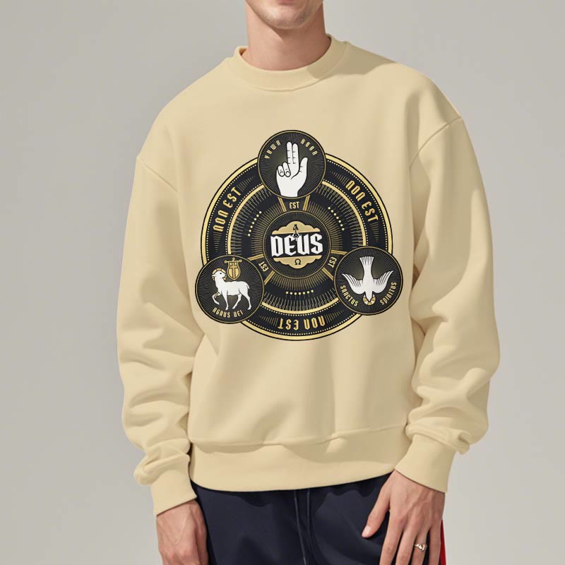 Christiandiscipleshop Classic Style Holy Trinity Deus Emblem Fleece Lined Polyester Sweatshirt