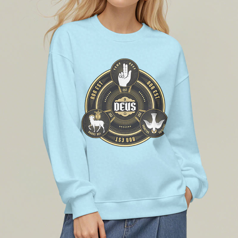 Christiandiscipleshop Classic Style Holy Trinity Deus Emblem Fleece Lined Polyester Sweatshirt
