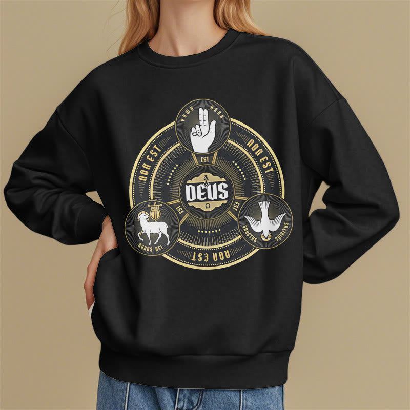 Christiandiscipleshop Classic Style Holy Trinity Deus Emblem Fleece Lined Polyester Sweatshirt