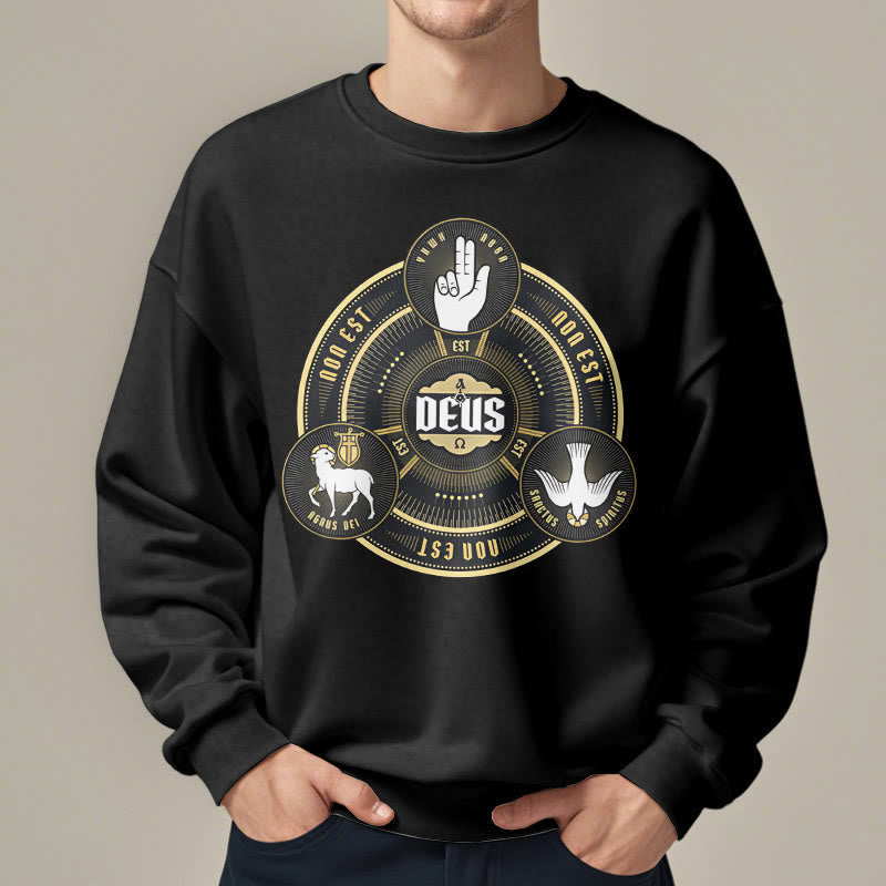 Christiandiscipleshop Classic Style Holy Trinity Deus Emblem Fleece Lined Polyester Sweatshirt