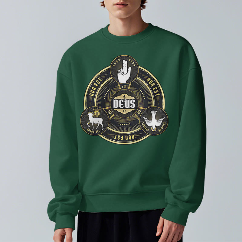 Christiandiscipleshop Classic Style Holy Trinity Deus Emblem Fleece Lined Polyester Sweatshirt