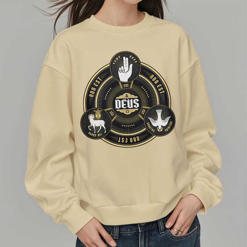 Christiandiscipleshop Classic Style Holy Trinity Deus Emblem Fleece Lined Polyester Sweatshirt