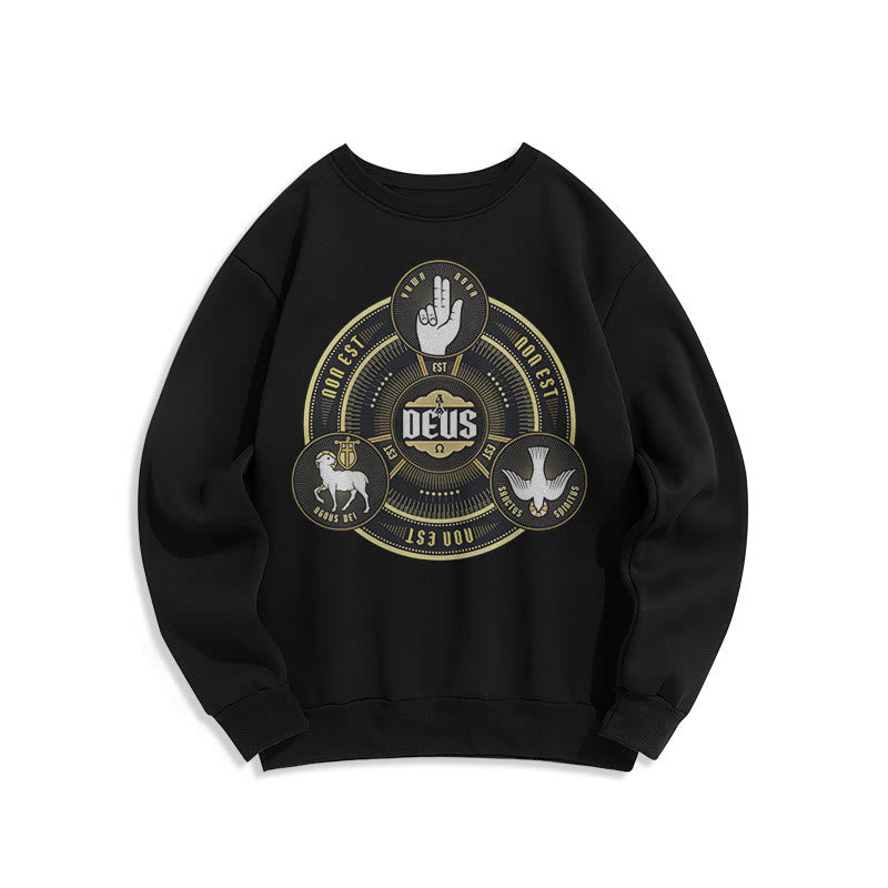 Christiandiscipleshop Classic Style Holy Trinity Deus Emblem Fleece Lined Polyester Sweatshirt