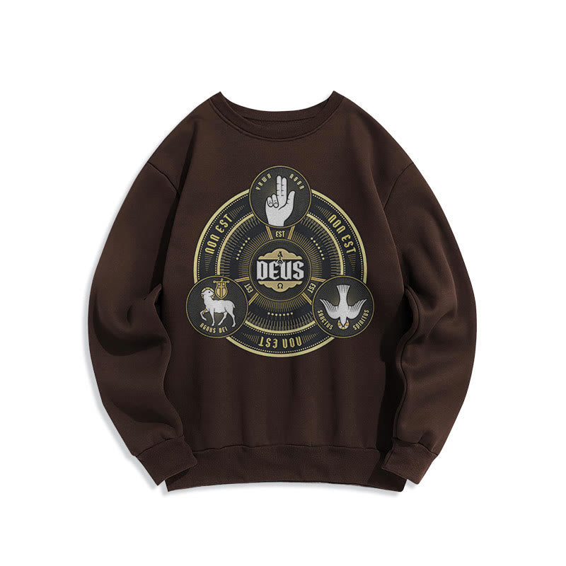 Christiandiscipleshop Classic Style Holy Trinity Deus Emblem Fleece Lined Polyester Sweatshirt