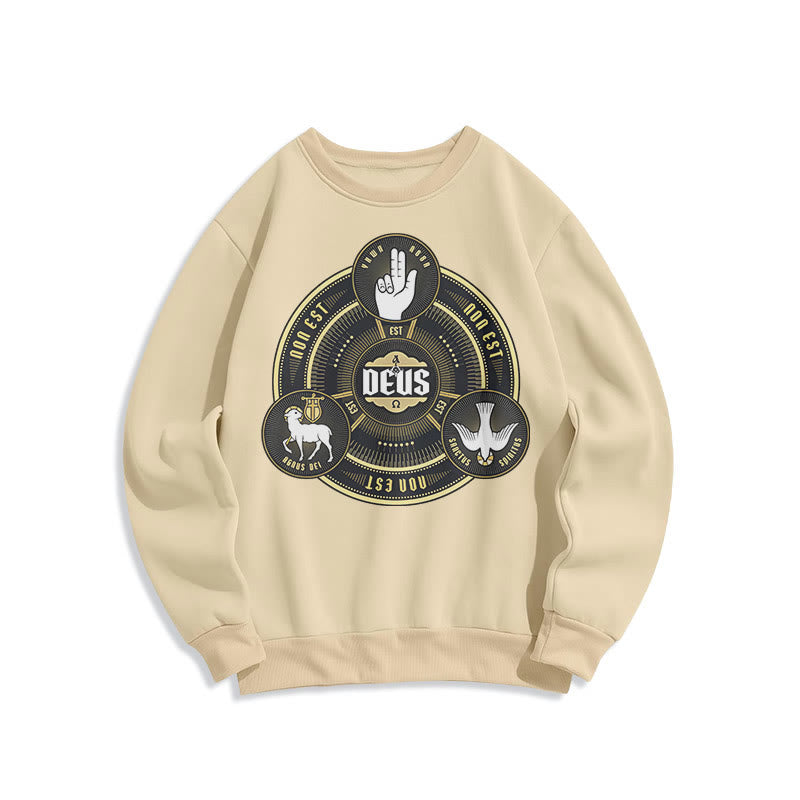 Christiandiscipleshop Classic Style Holy Trinity Deus Emblem Fleece Lined Polyester Sweatshirt