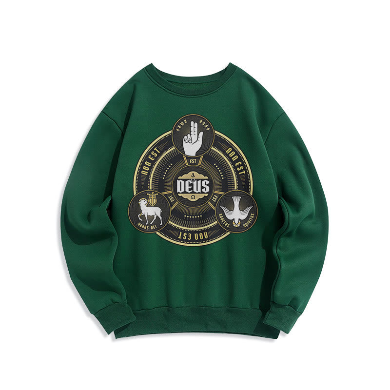 Christiandiscipleshop Classic Style Holy Trinity Deus Emblem Fleece Lined Polyester Sweatshirt