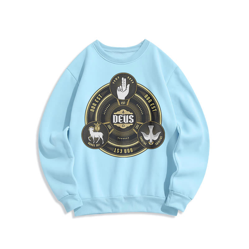 Christiandiscipleshop Classic Style Holy Trinity Deus Emblem Fleece Lined Polyester Sweatshirt