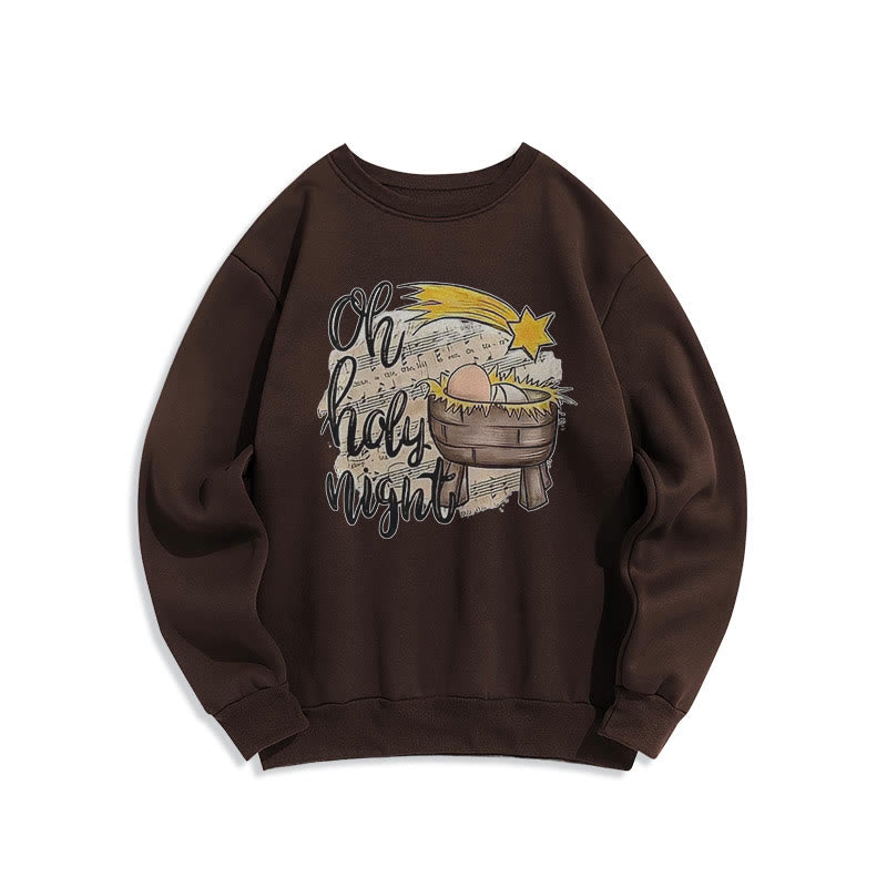 Christiandiscipleshop Colored Style Holy Night Cradle Nativity Scene Fleece Lined Polyester Sweatshirt