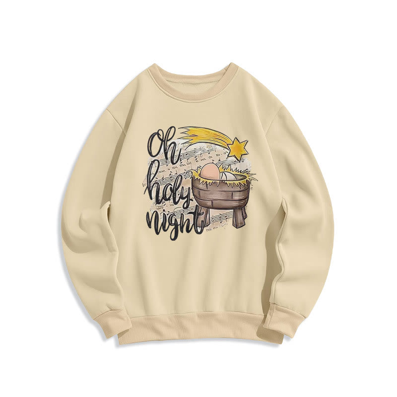Christiandiscipleshop Colored Style Holy Night Cradle Nativity Scene Fleece Lined Polyester Sweatshirt