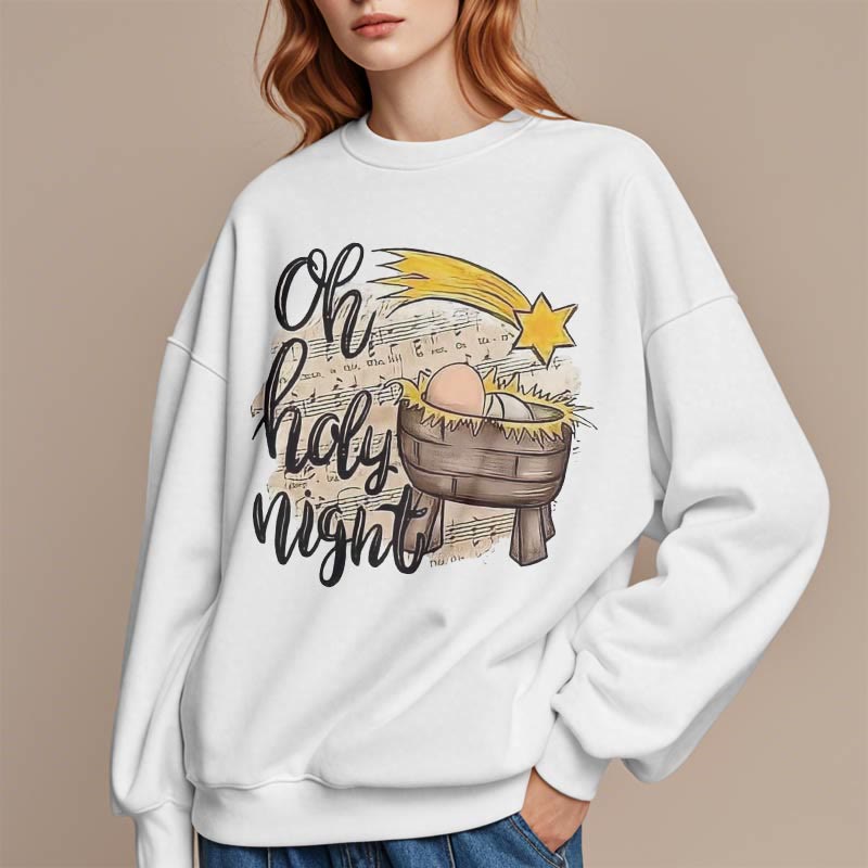 Christiandiscipleshop Colored Style Holy Night Cradle Nativity Scene Fleece Lined Polyester Sweatshirt