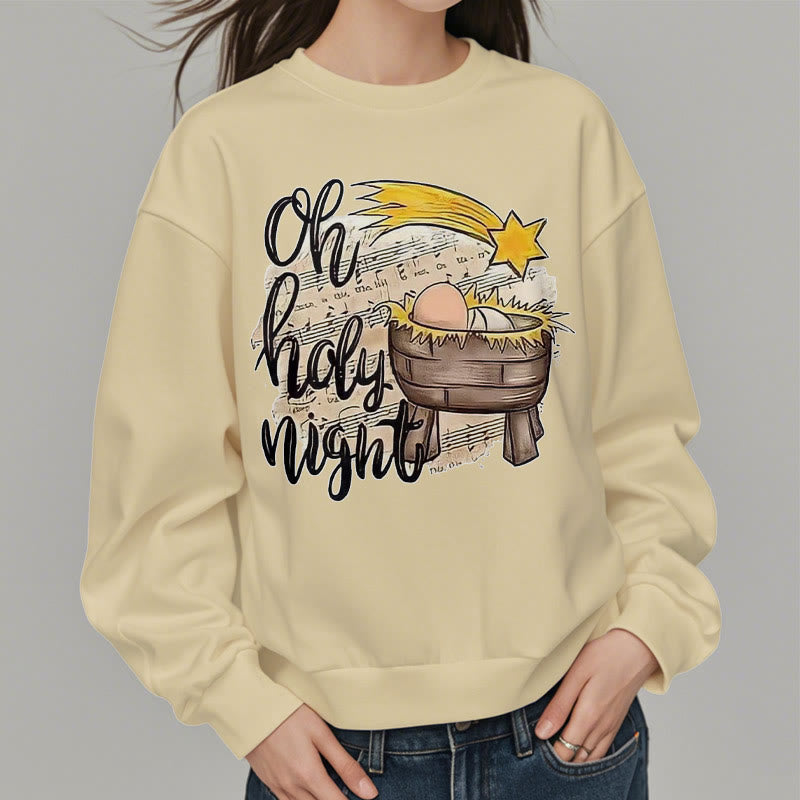 Christiandiscipleshop Colored Style Holy Night Cradle Nativity Scene Fleece Lined Polyester Sweatshirt