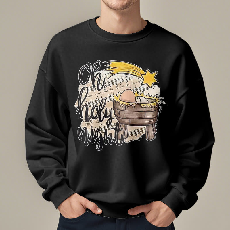 Christiandiscipleshop Colored Style Holy Night Cradle Nativity Scene Fleece Lined Polyester Sweatshirt