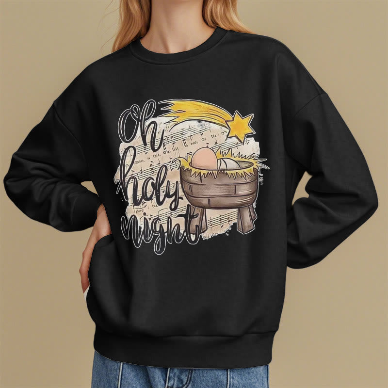 Christiandiscipleshop Colored Style Holy Night Cradle Nativity Scene Fleece Lined Polyester Sweatshirt