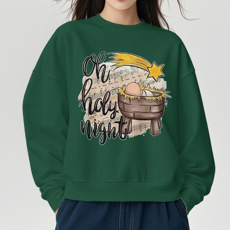 Christiandiscipleshop Colored Style Holy Night Cradle Nativity Scene Fleece Lined Polyester Sweatshirt
