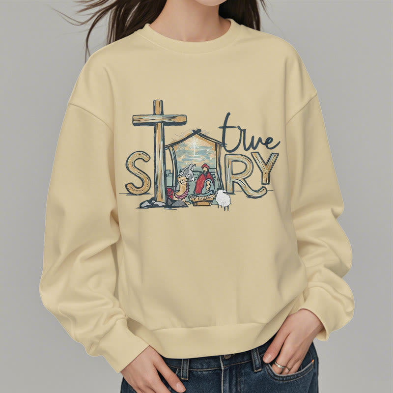 Christiandiscipleshop Modern Style True Story Nativity Scene Fleece Lined Polyester Sweatshirt