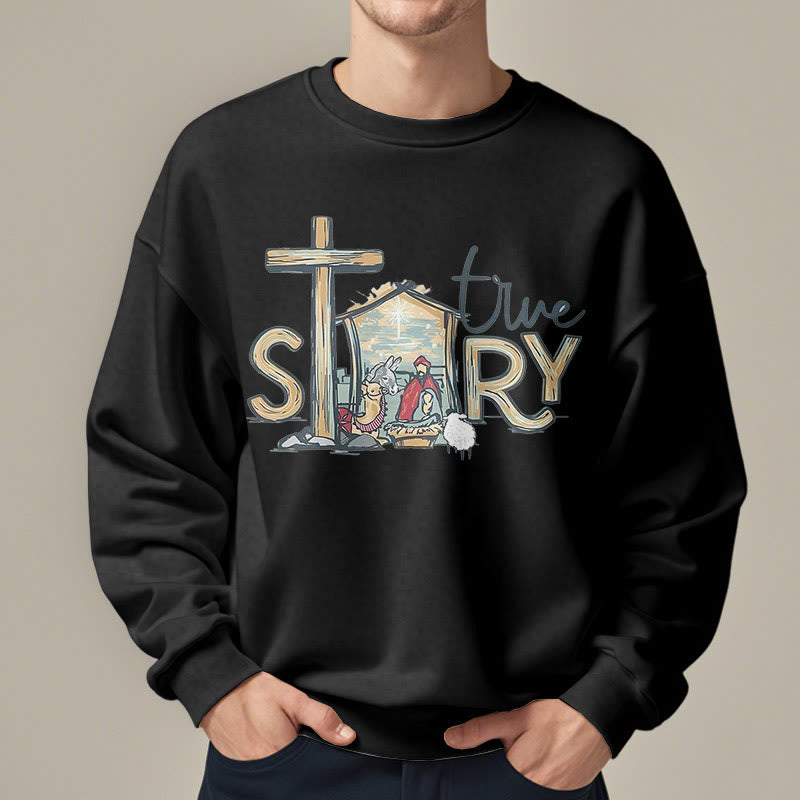 Christiandiscipleshop Modern Style True Story Nativity Scene Fleece Lined Polyester Sweatshirt