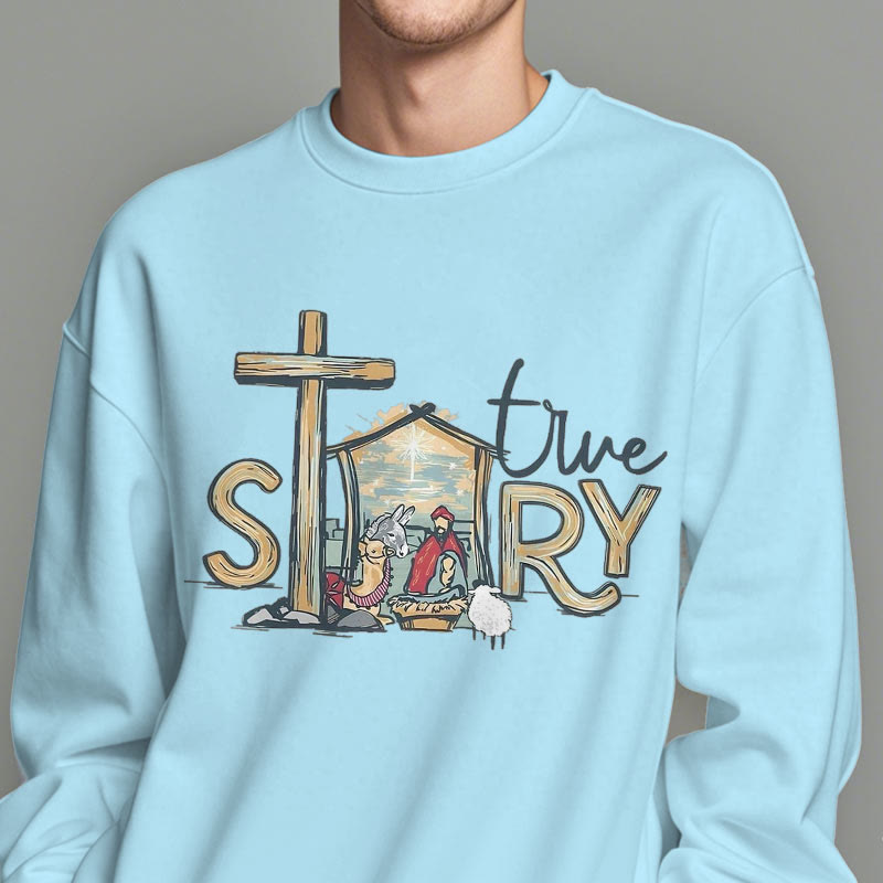 Christiandiscipleshop Modern Style True Story Nativity Scene Fleece Lined Polyester Sweatshirt