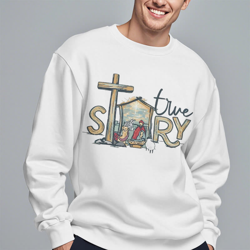 Christiandiscipleshop Modern Style True Story Nativity Scene Fleece Lined Polyester Sweatshirt