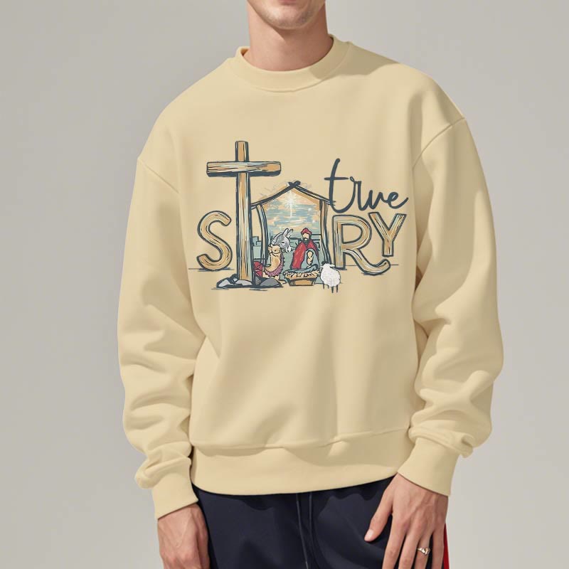 Christiandiscipleshop Modern Style True Story Nativity Scene Fleece Lined Polyester Sweatshirt