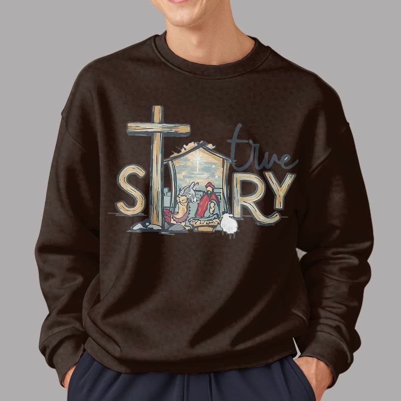 Christiandiscipleshop Modern Style True Story Nativity Scene Fleece Lined Polyester Sweatshirt