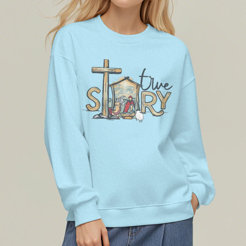 Christiandiscipleshop Modern Style True Story Nativity Scene Fleece Lined Polyester Sweatshirt