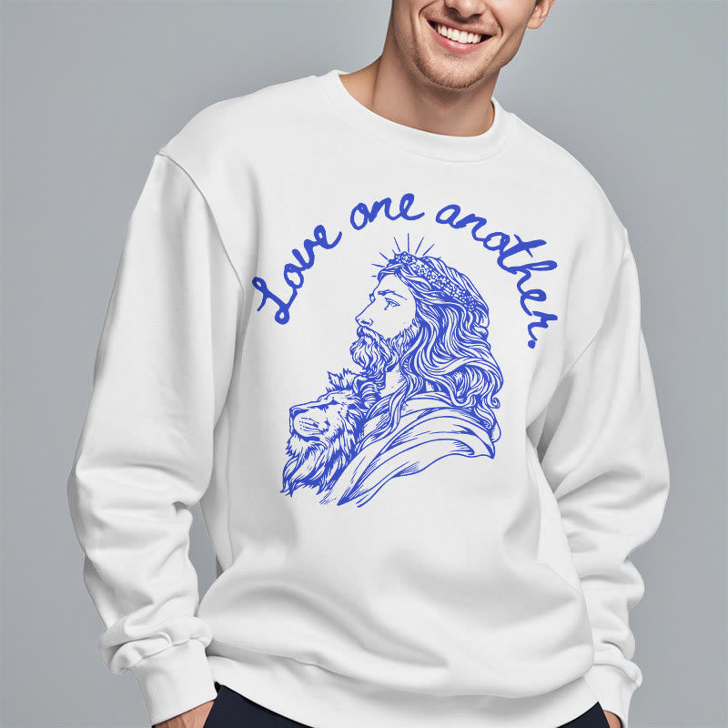 Christiandiscipleshop Classic Style Love One Another Jesus Fleece Lined Polyester Sweatshirt