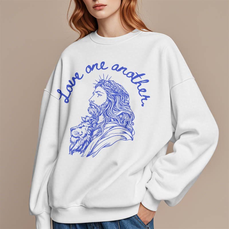 Christiandiscipleshop Classic Style Love One Another Jesus Fleece Lined Polyester Sweatshirt