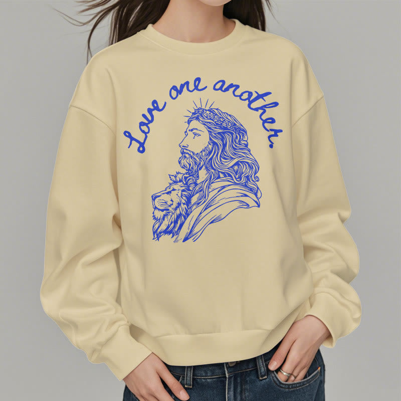 Christiandiscipleshop Classic Style Love One Another Jesus Fleece Lined Polyester Sweatshirt
