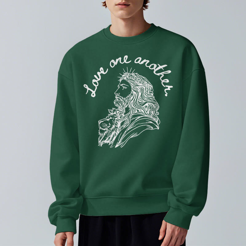 Christiandiscipleshop Classic Style Love One Another Jesus Fleece Lined Polyester Sweatshirt