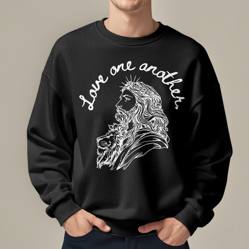 Christiandiscipleshop Classic Style Love One Another Jesus Fleece Lined Polyester Sweatshirt