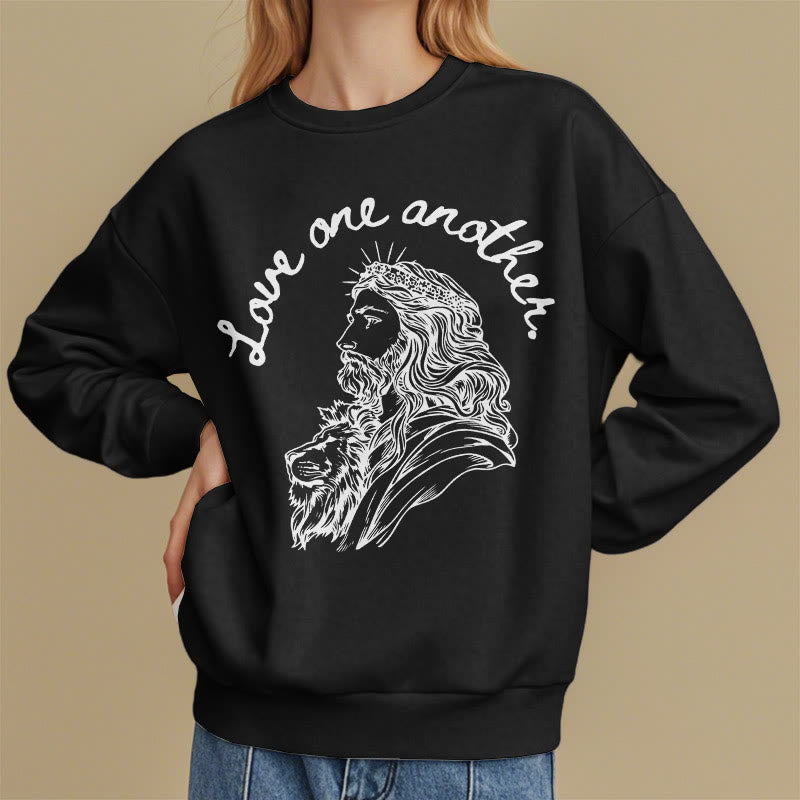 Christiandiscipleshop Classic Style Love One Another Jesus Fleece Lined Polyester Sweatshirt
