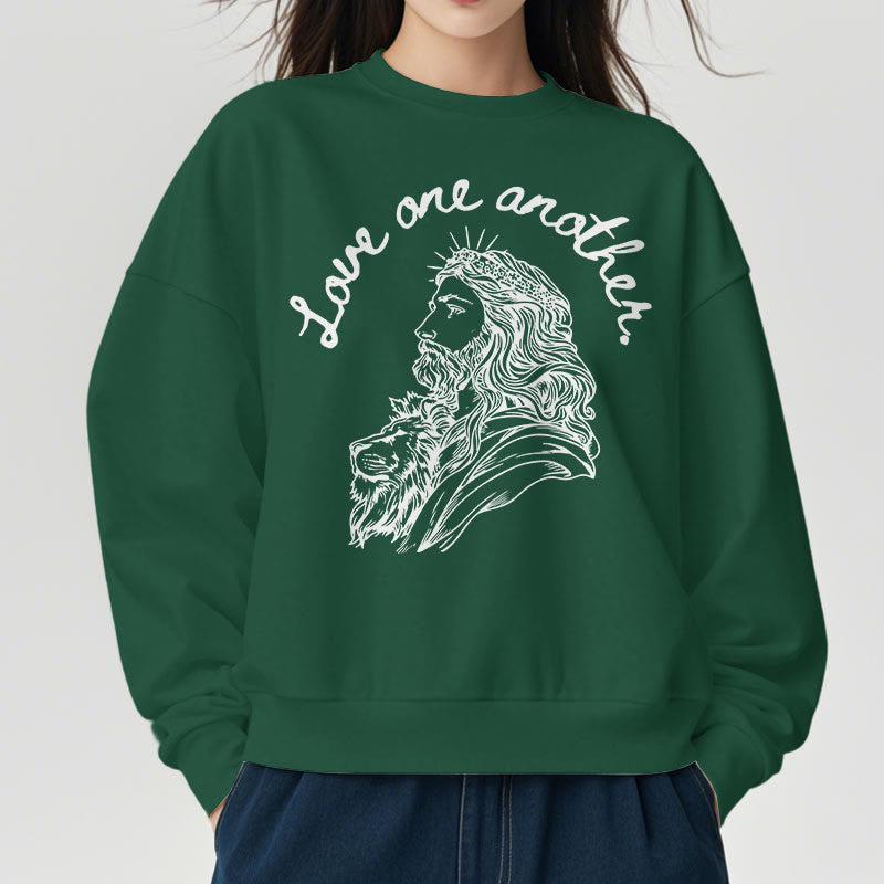 Christiandiscipleshop Classic Style Love One Another Jesus Fleece Lined Polyester Sweatshirt