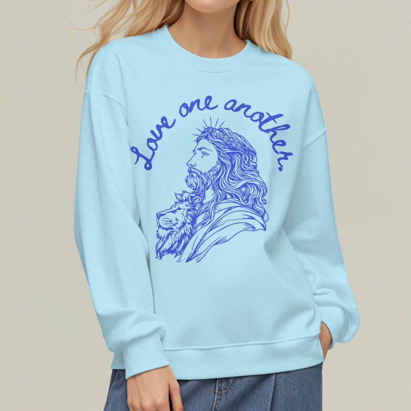 Christiandiscipleshop Classic Style Love One Another Jesus Fleece Lined Polyester Sweatshirt