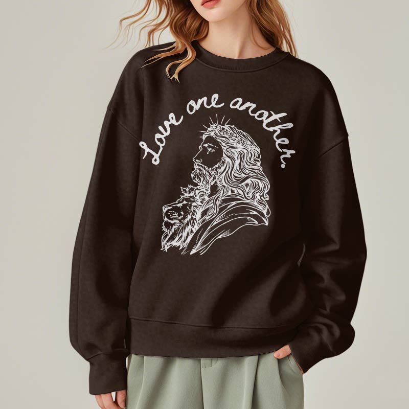 Christiandiscipleshop Classic Style Love One Another Jesus Fleece Lined Polyester Sweatshirt