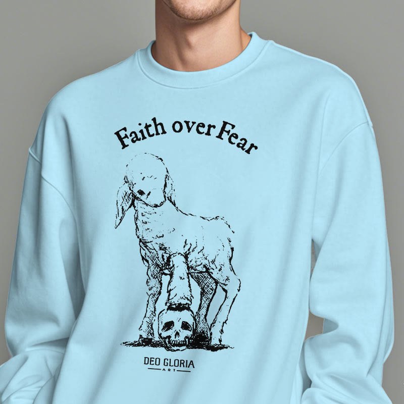 Christiandiscipleshop Quotation Style Faith Over Fear Lamb Fleece Lined Polyester Sweatshirt
