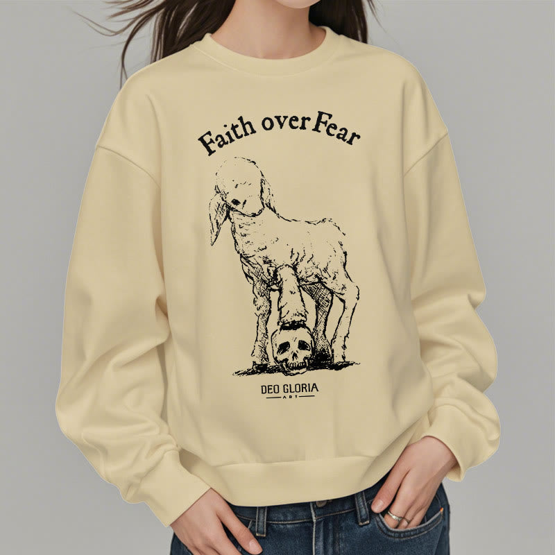 Christiandiscipleshop Quotation Style Faith Over Fear Lamb Fleece Lined Polyester Sweatshirt