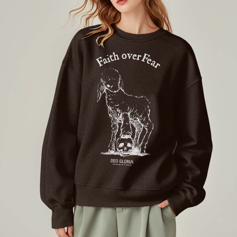 Christiandiscipleshop Quotation Style Faith Over Fear Lamb Fleece Lined Polyester Sweatshirt