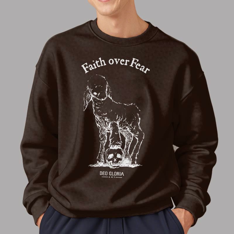 Christiandiscipleshop Quotation Style Faith Over Fear Lamb Fleece Lined Polyester Sweatshirt