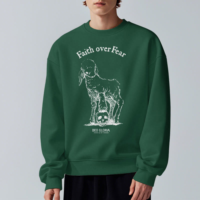 Christiandiscipleshop Quotation Style Faith Over Fear Lamb Fleece Lined Polyester Sweatshirt